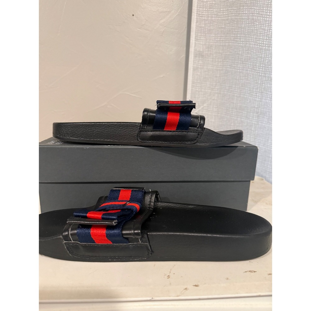 Gucci Slides Men 10 Black Red Blue Good Web Stripe Sandal Italy
